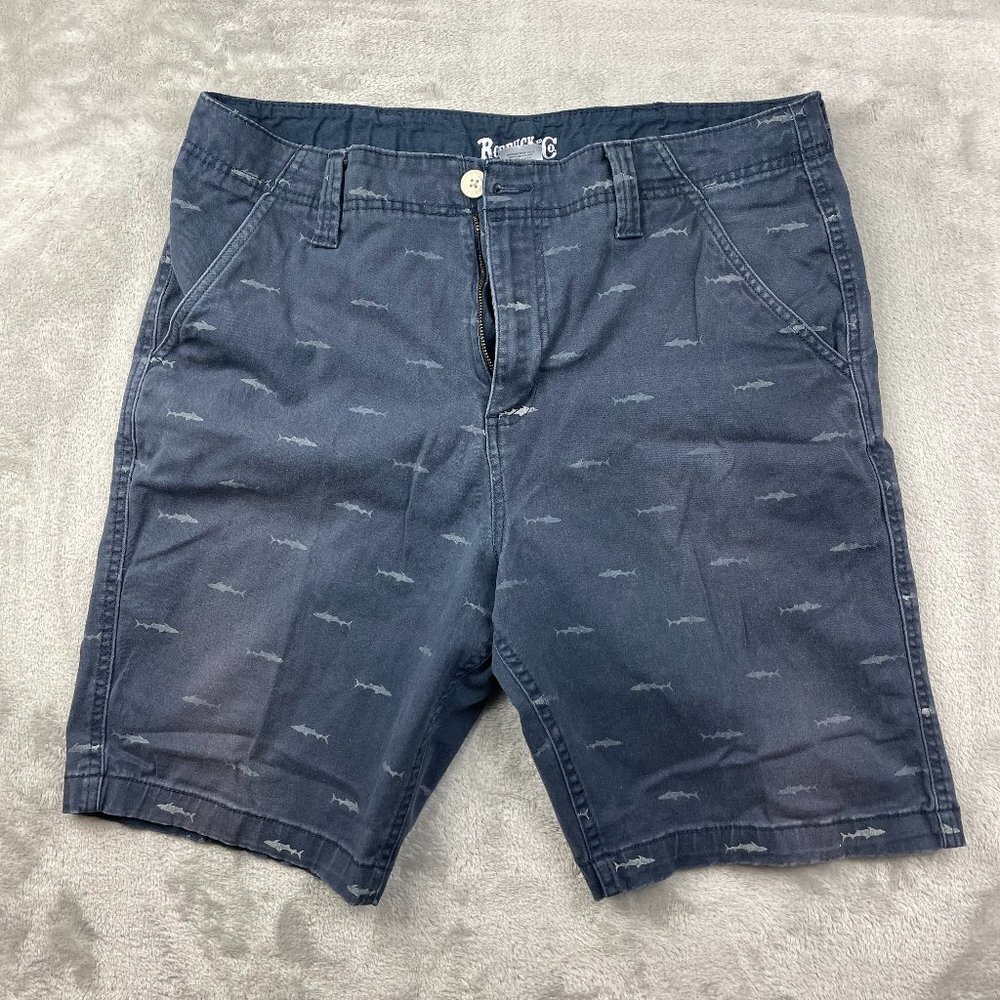 Roebuck and Co Casual Flat Front Shark Print Shorts Men's Size 36